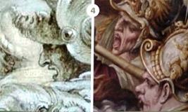 Сравните профили солдат у Леонардо (копия Рубенса слева) и Вазари (справа)