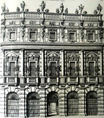 Гравбра Фолкамера 1714г., вход во двор ошибочно указан в центральной арке.