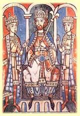 Миниатюра Барбаросса на троне с сыновьями из Монастыря Вейнгартен в Германии