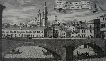 Гравюра Понте Нуово с Часовней в середине моста 1736 года