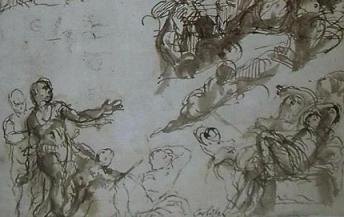 Нижняя часть рисунка с подьписью и набросками Аллегорий 