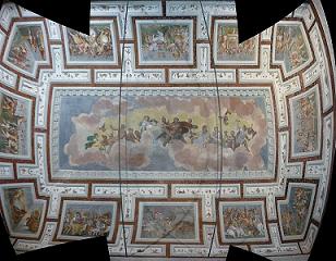 Потолок на Вилле Пойана, расписанный фресками Индия и лепнина Ридольфи