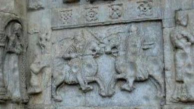 Дуэль теодорико и Одоакра на барельефе Базилики Св.Зенона в Вероне, Х век