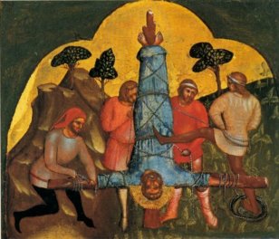 Распятие Св.Петра, часть Полиптиха Св.Петра, 1370г, Лоренцо Венециано, Музей Берлина