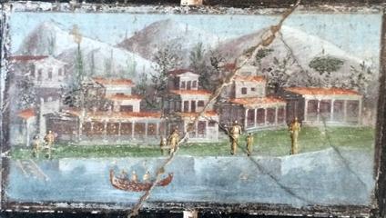 Виллы на побережье море также были уничтожены, фреска в Помпеи