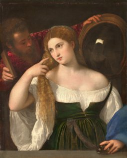 Портрет женщины перед зеркалом, 1520, Тициан Вечелио, Лувр