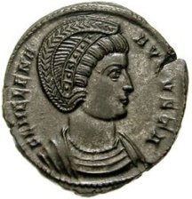 Медная монета фолл с профилем Елены, 326 год, Трирская чеканка