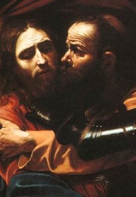 Иисус и Иуда, деталь картины Караваджо из Дублина