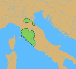 Районы Италии, где встречается культура Вилланова - раннего железного века Х века до н.э.