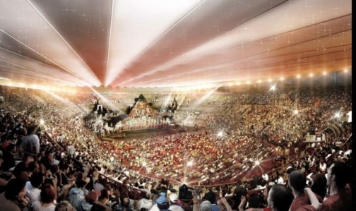 Внутри на концертах Арена станет таким залом, а пока над зрителями бездонное небо, как и было всегда